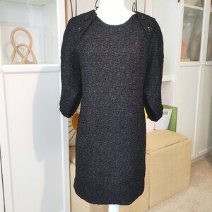 BCBGMaxAzria Black Crinkle Textured Shift dress 3/4 Slv Cocktail Dress - Small